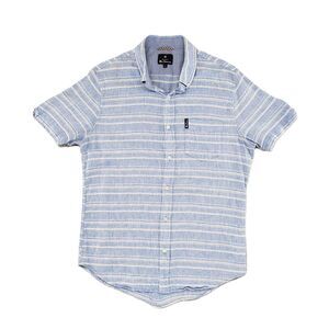 Ben‎ Sherman Linen Blend Shirt Mens Medium Blue Striped Casual Slim Fit